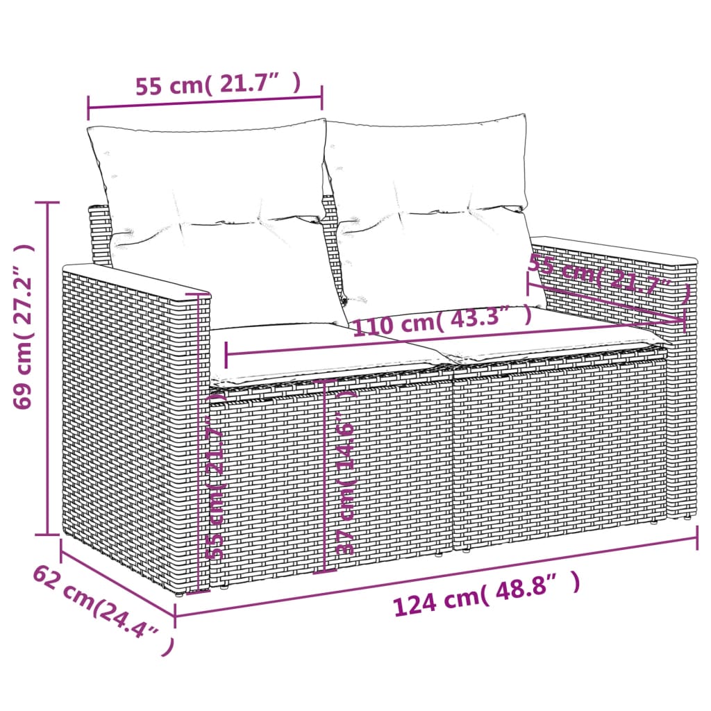 9-dijelni set vrtnih sofa s jastucima crni od poliratana