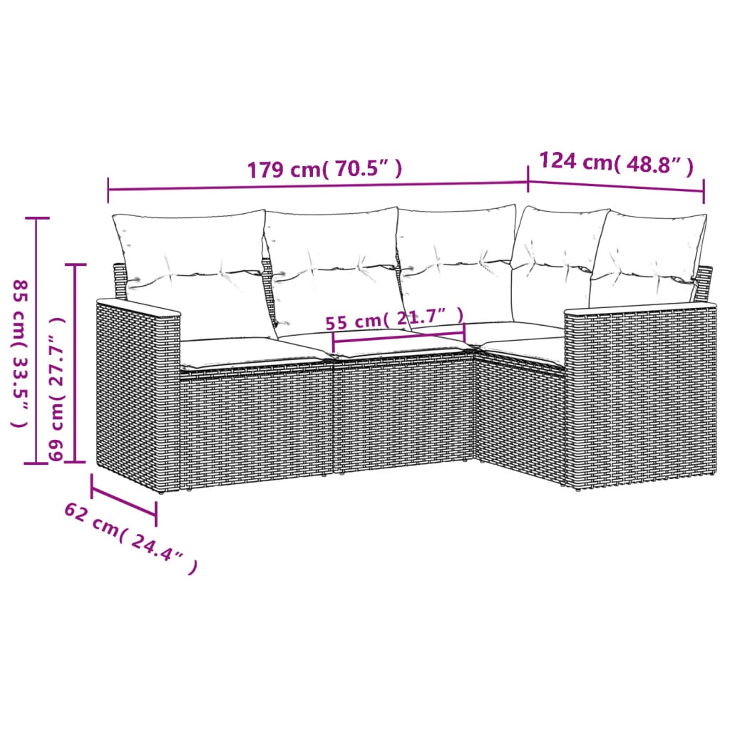 4-dijelni set vrtnih sofa od poliratana s jastucima crni