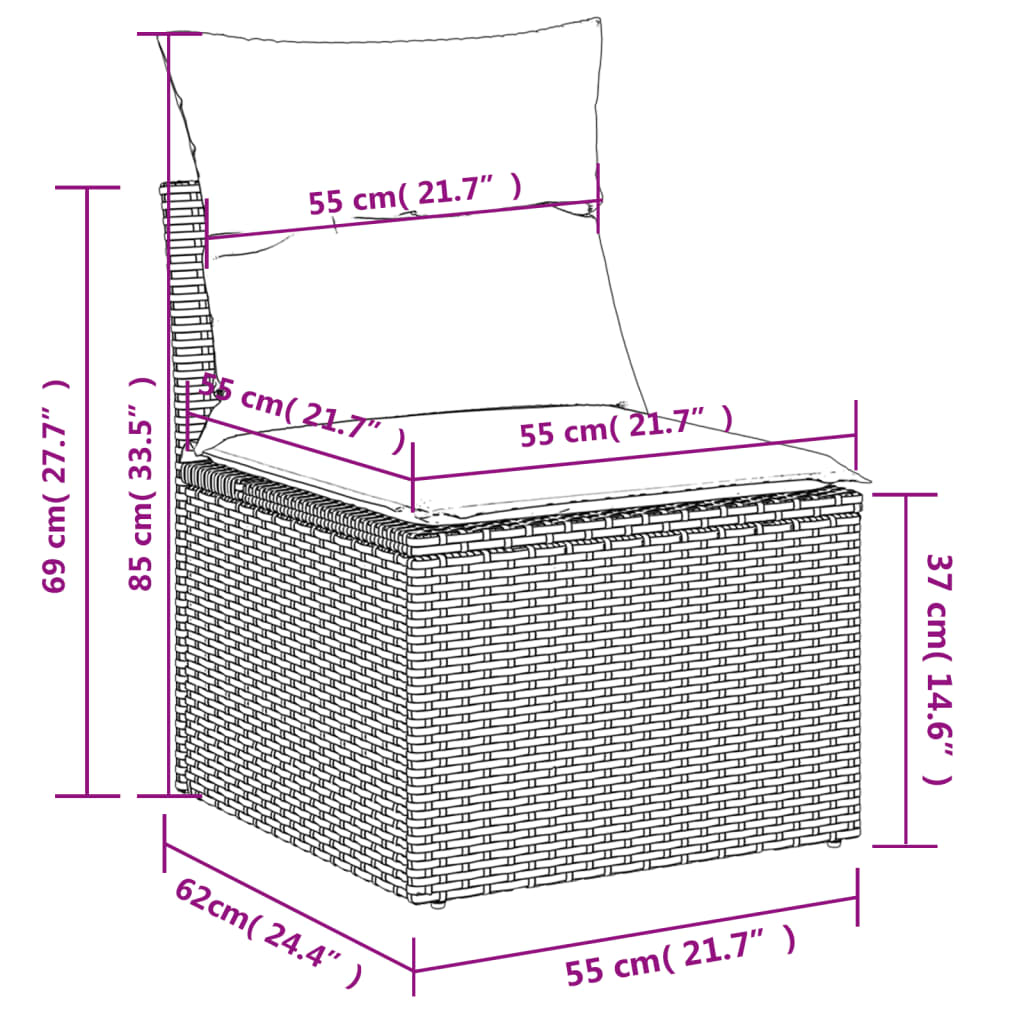 Vrtni set od 5 dijelova s jastucima, sivi poliratan