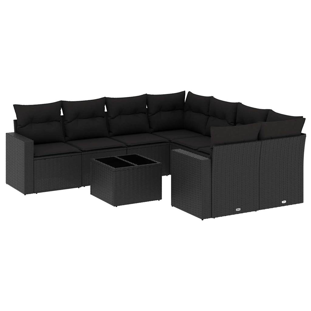 9-dijelni set vrtnih sofa s jastucima crni od poliratana