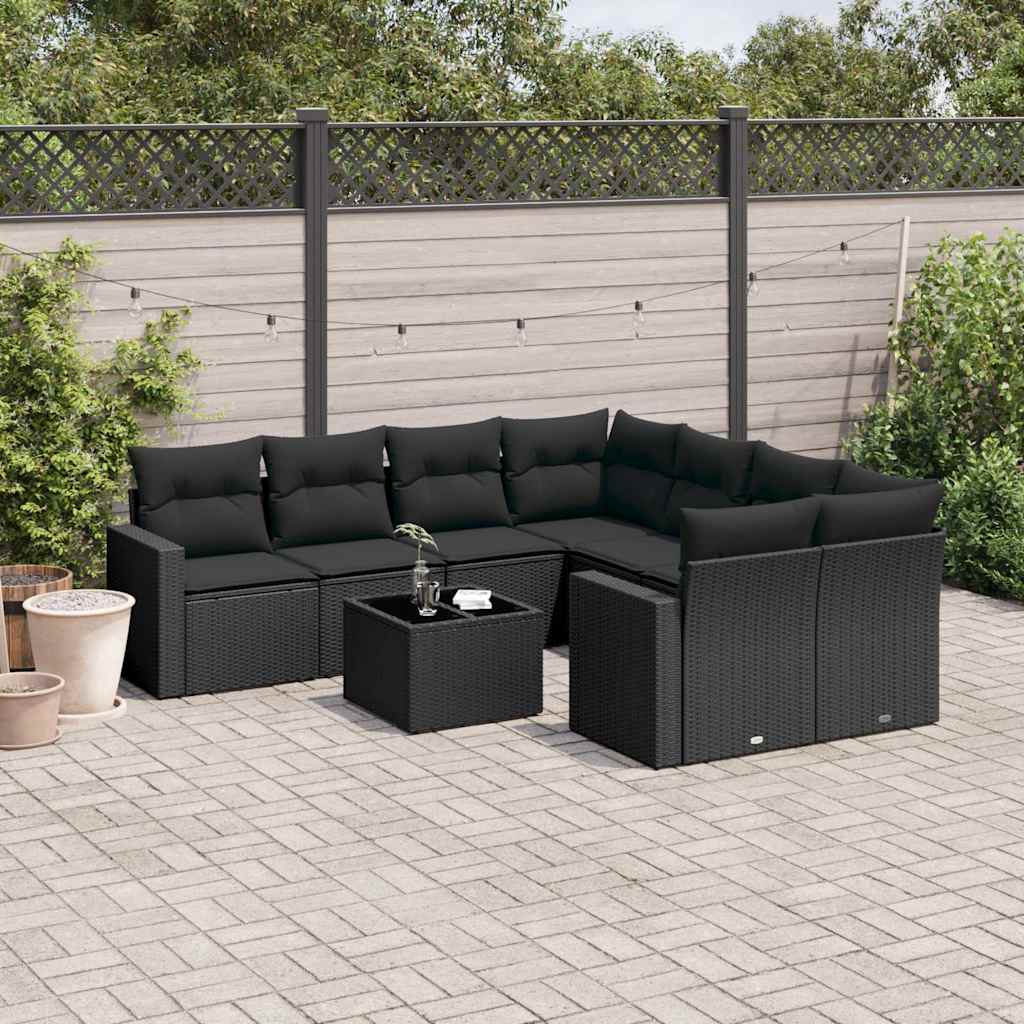 9-dijelni set vrtnih sofa s jastucima crni od poliratana