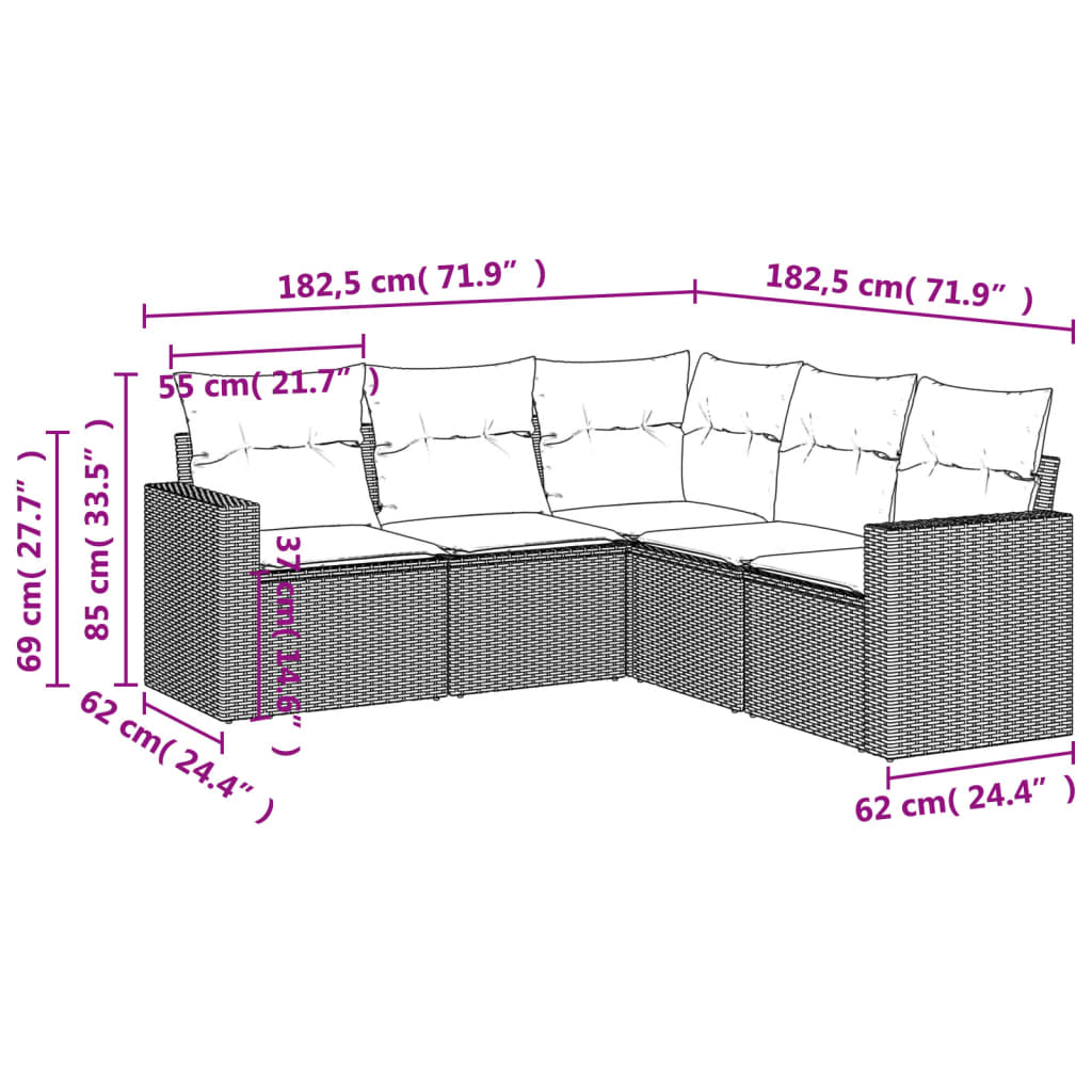 5-dijelni vrtni set sofa s jastucima bež od poliratana