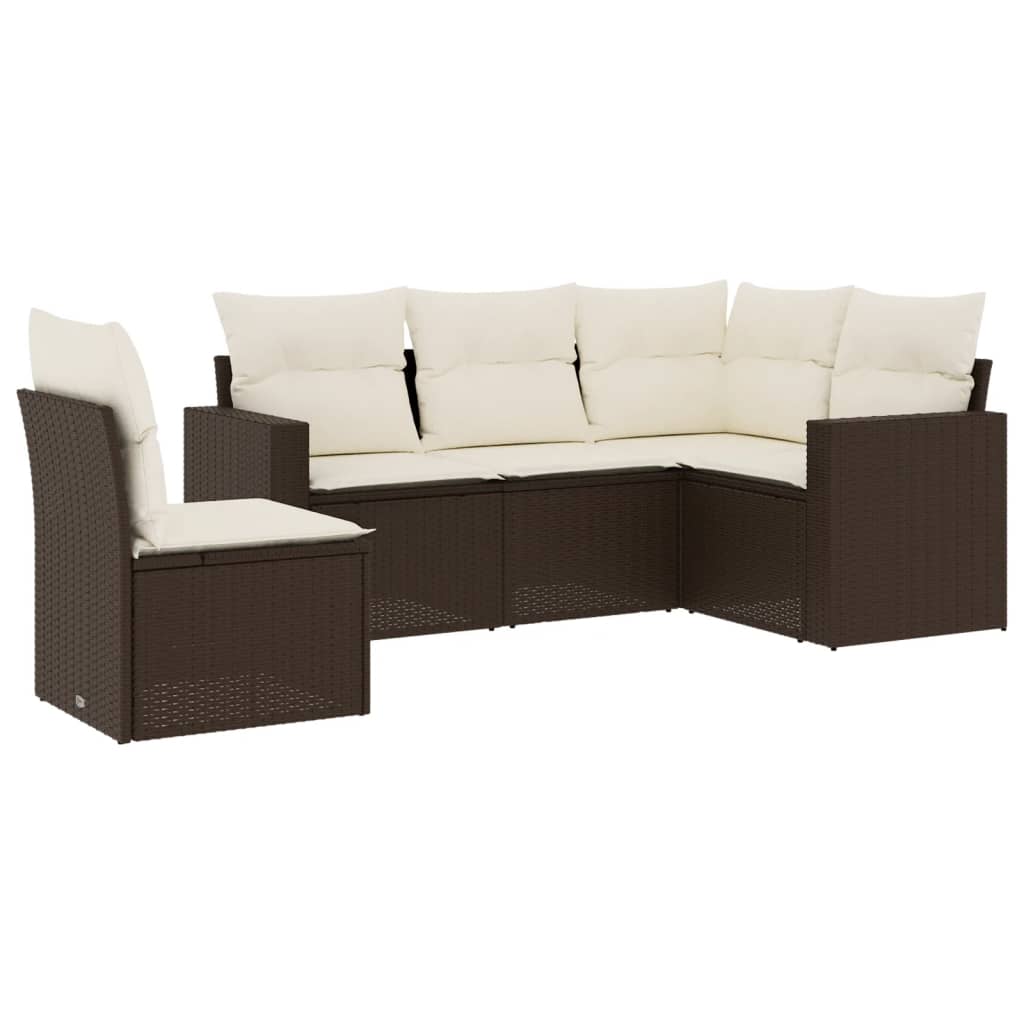 5-dijelni set vrtnih sofa s jastucima poliratan smeđi