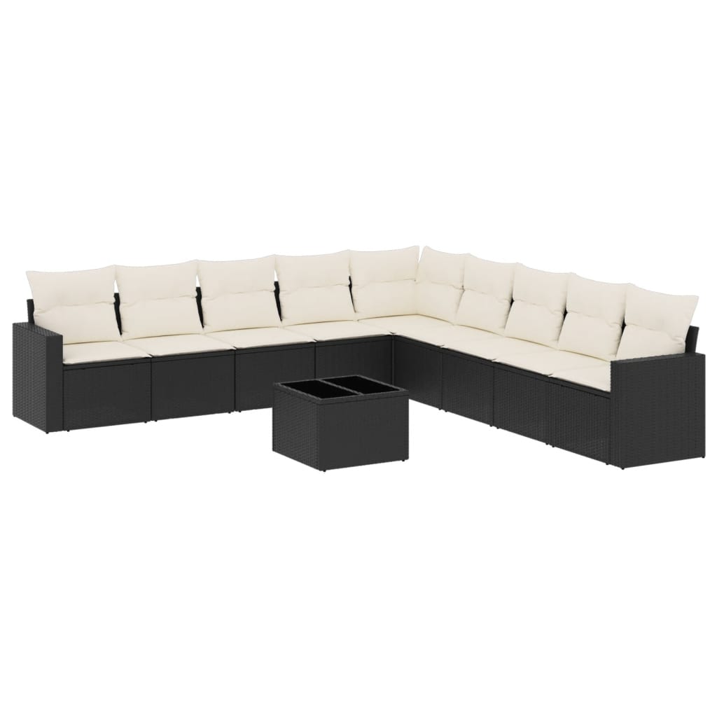 10-dijelni set vrtnih sofa s jastucima crni od poliratana