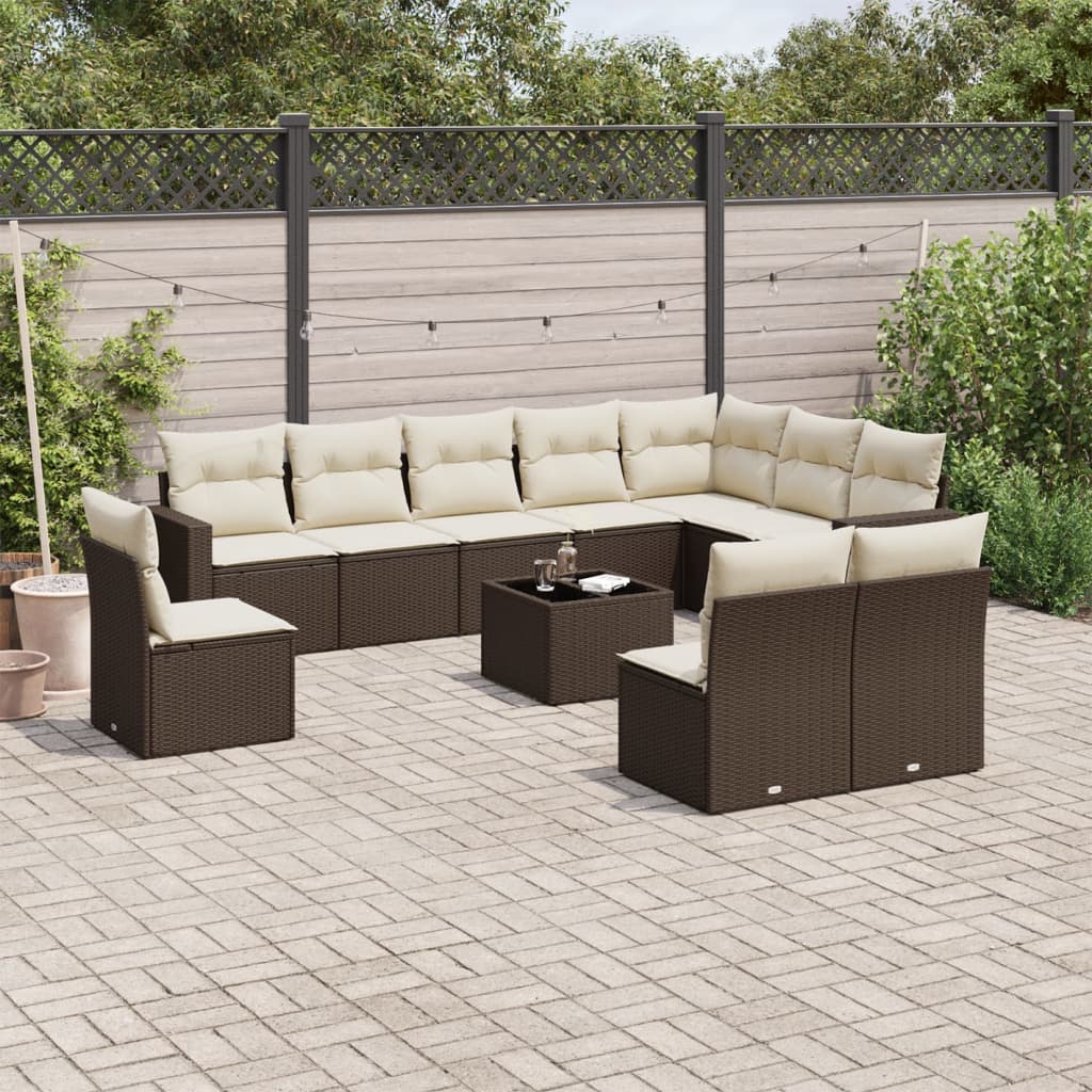 11-dijelni set vrtnih sofa od poliratana s jastucima smeđi
