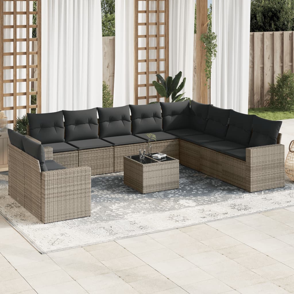 11-dijelni set vrtnih sofa od poliratana s jastucima sivi