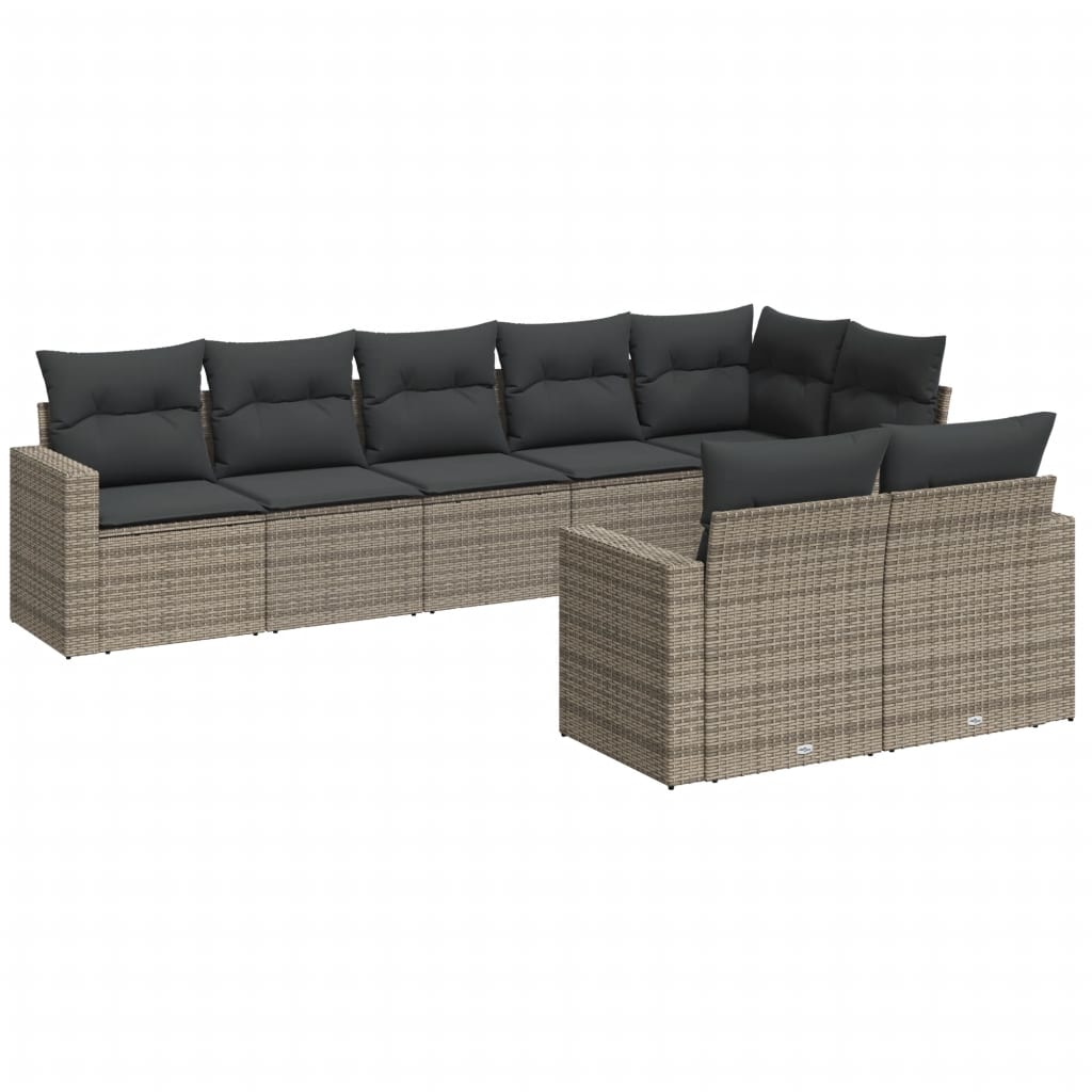 8-dijelni set vrtnih sofa od poliratana s jastucima sivi