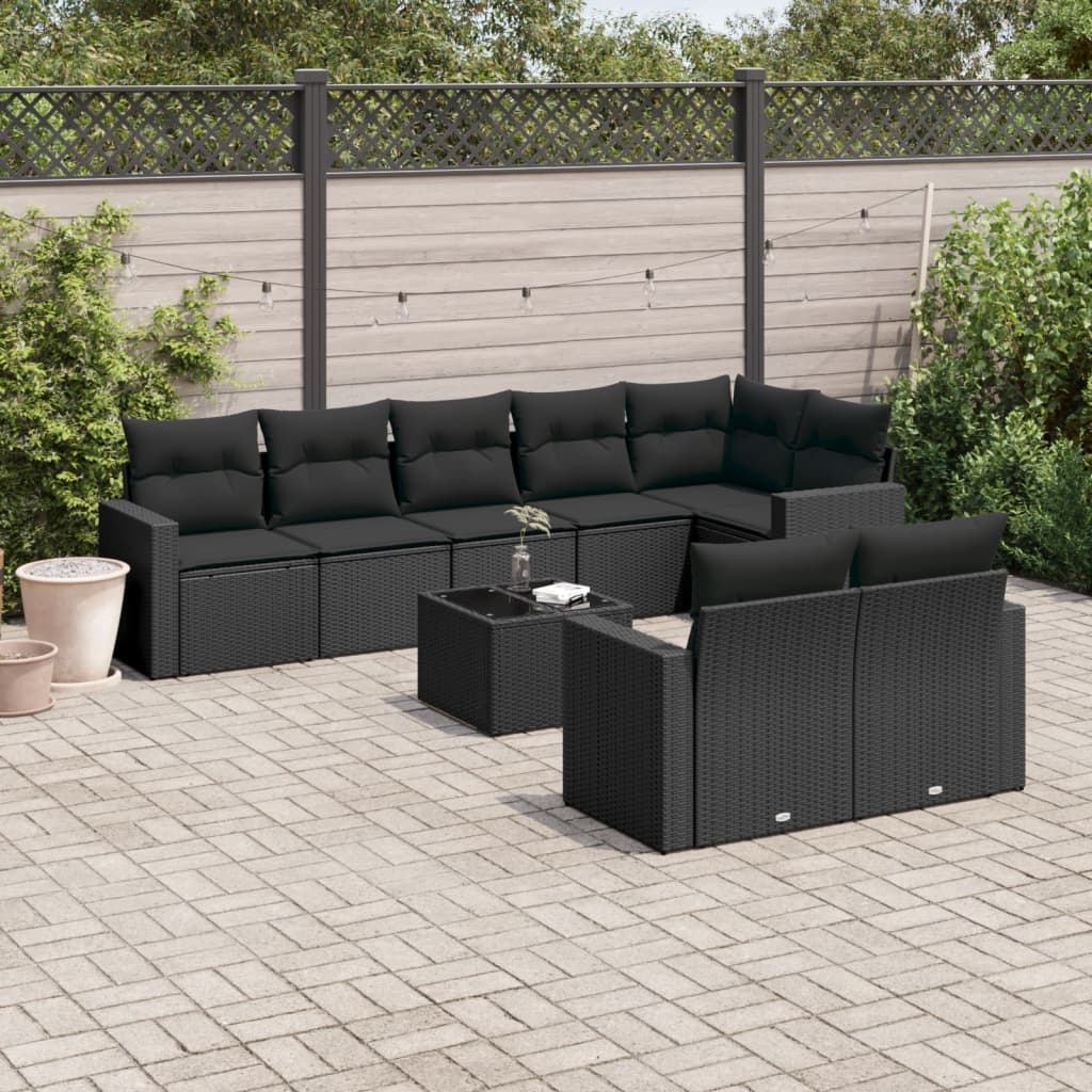 9-dijelni set vrtnih sofa s jastucima crni od poliratana