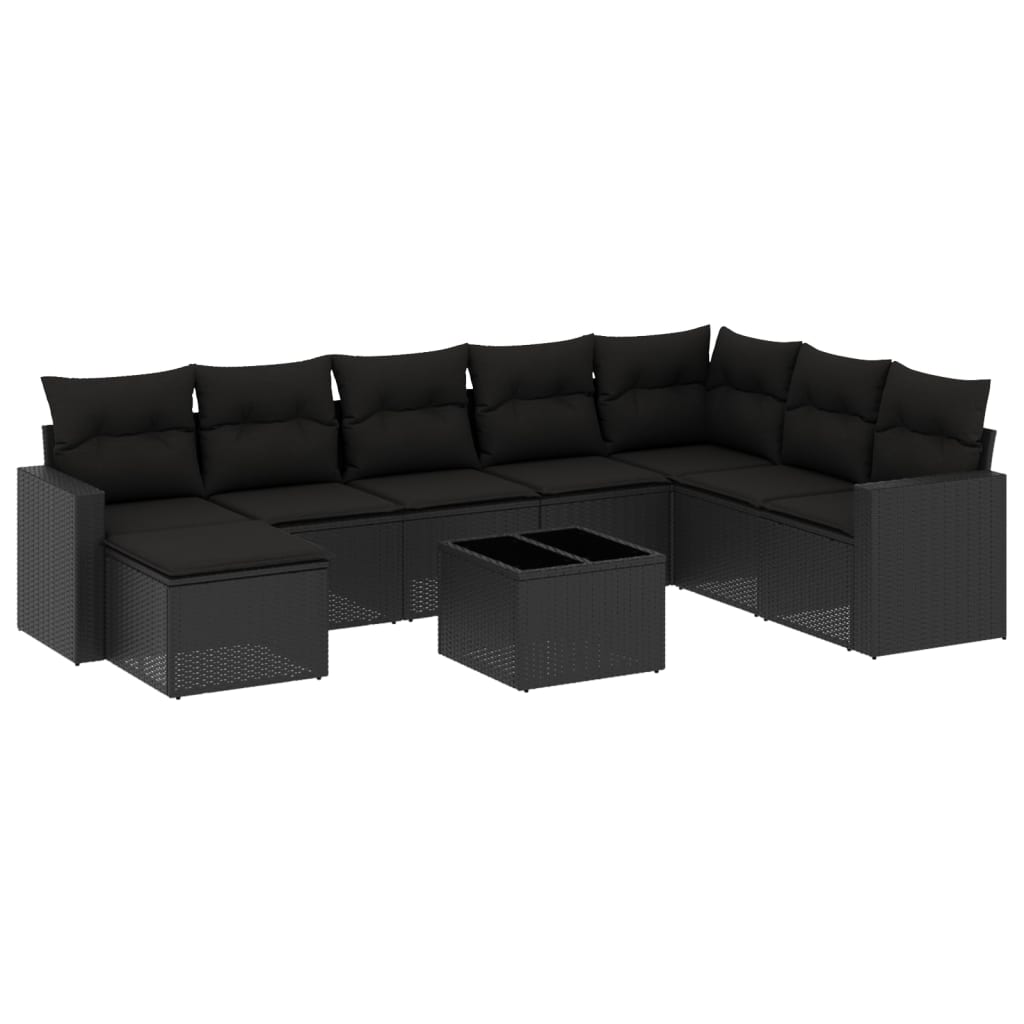9-dijelni set vrtnih sofa s jastucima crni od poliratana