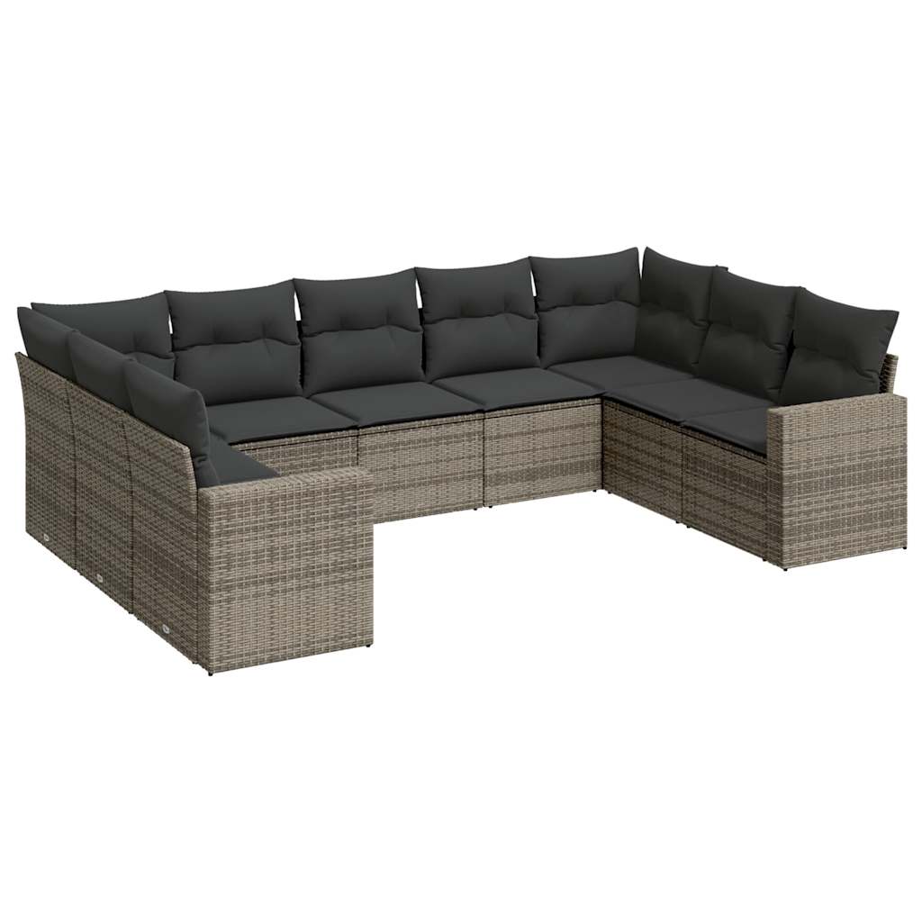 9-dijelni set vrtnih sofa od poliratana s jastucima sivi