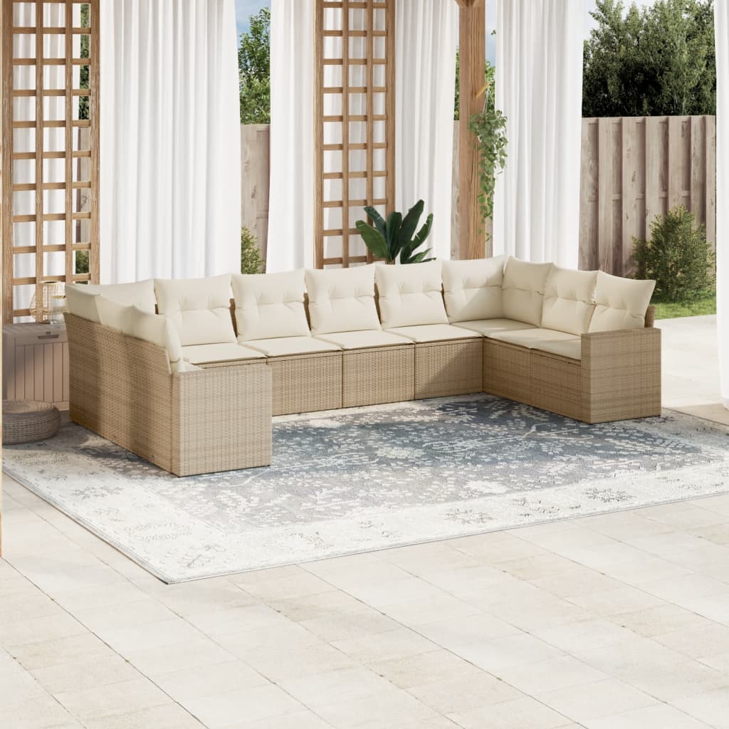 10-dijelni set vrtnih sofa s jastucima bež od poliratana