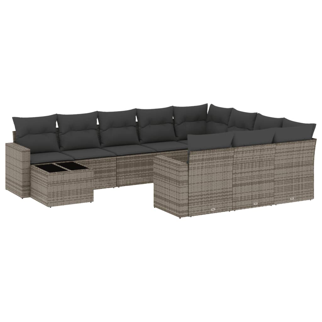 11-dijelni set vrtnih sofa od poliratana s jastucima sivi