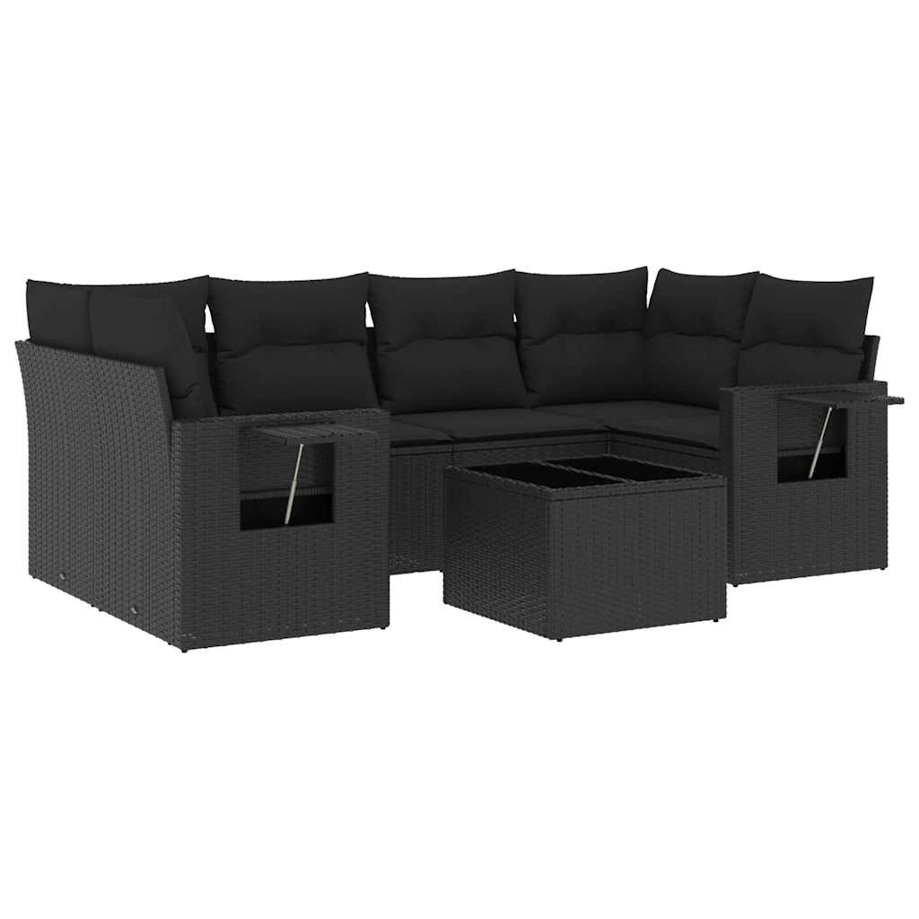 7-dijelni set vrtnih sofa od poliratana s jastucima crni