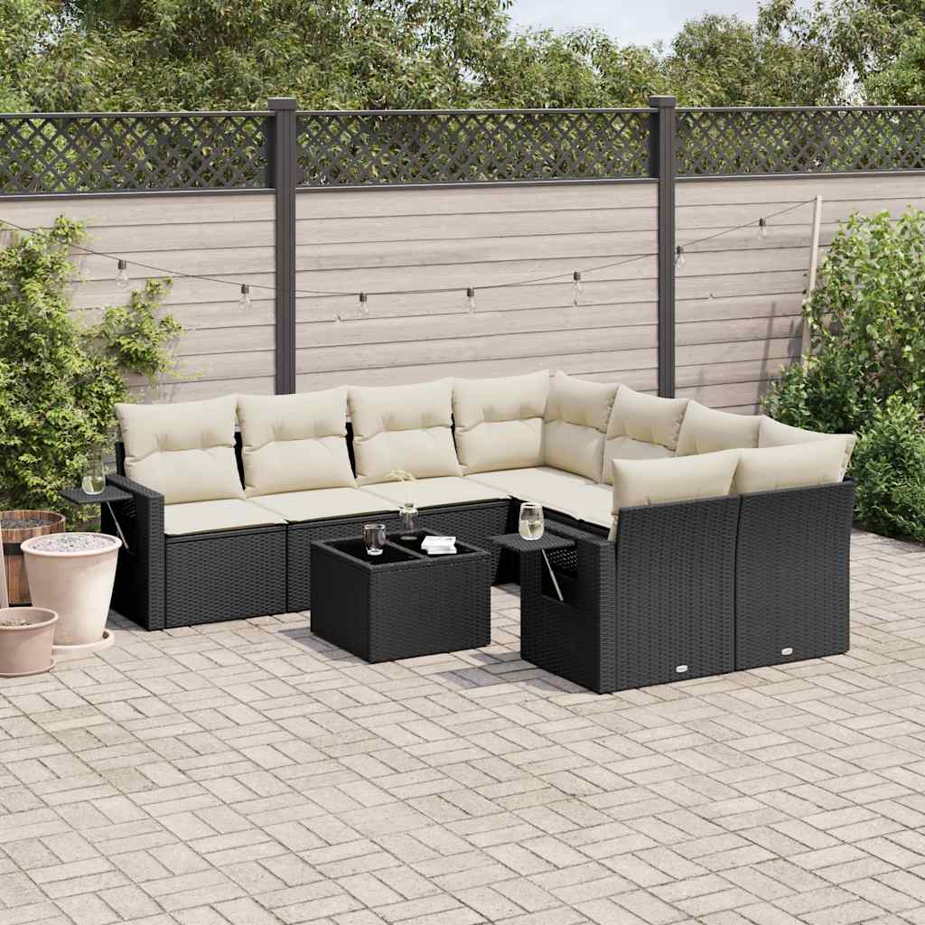 9-dijelni set vrtnih sofa s jastucima crni od poliratana