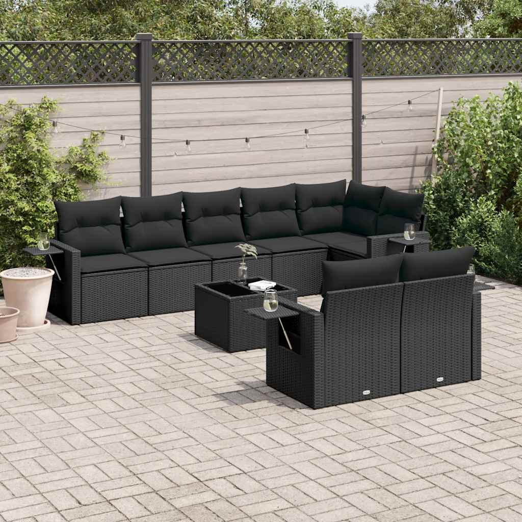 9-dijelni set vrtnih sofa s jastucima crni od poliratana