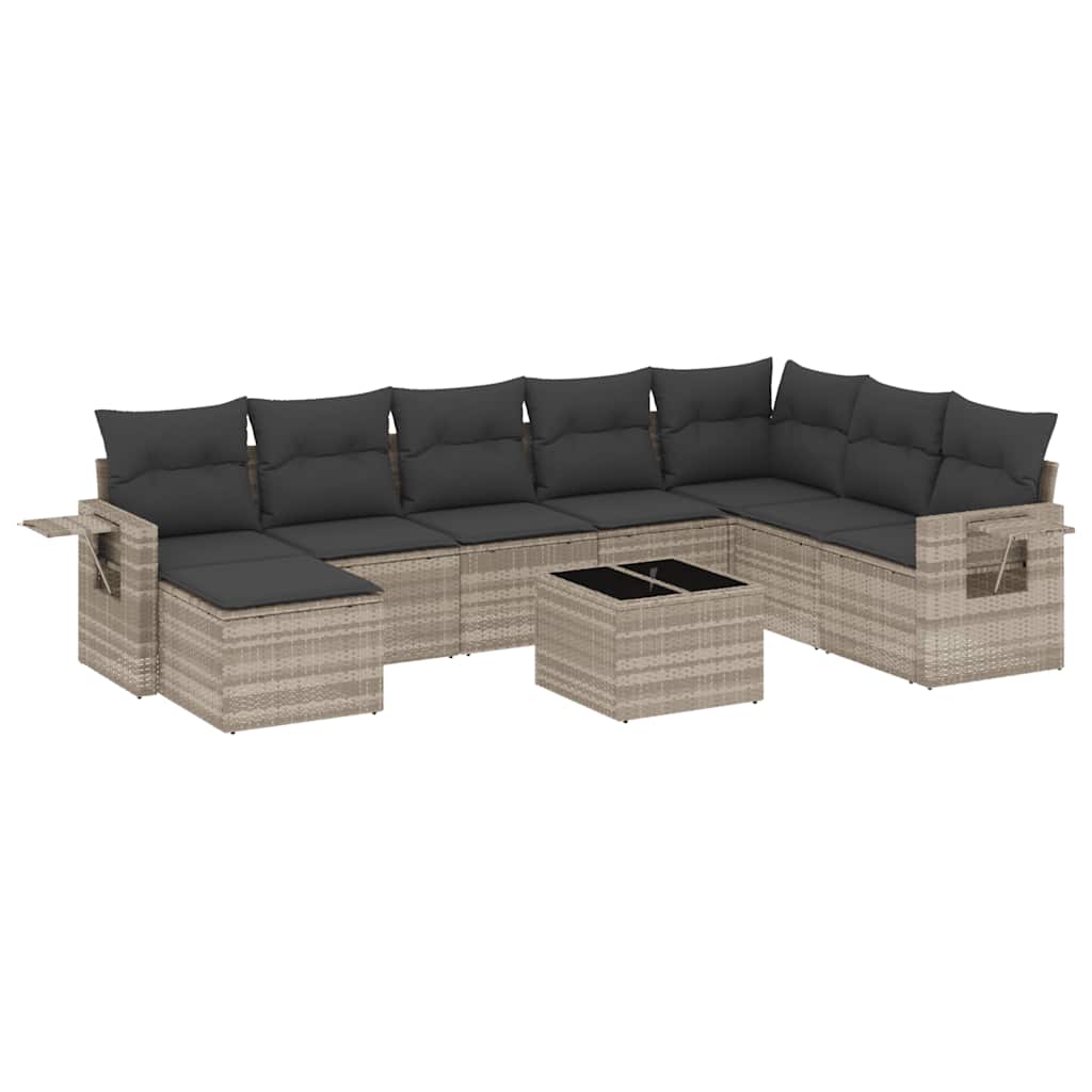 9-dijelni set vrtnih sofa od poliratana s jastucima svjetlosivi