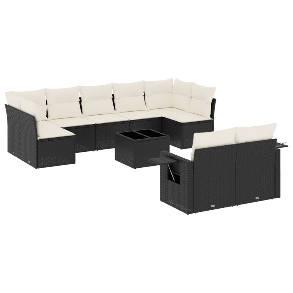 10-dijelni set vrtnih sofa s jastucima crni od poliratana