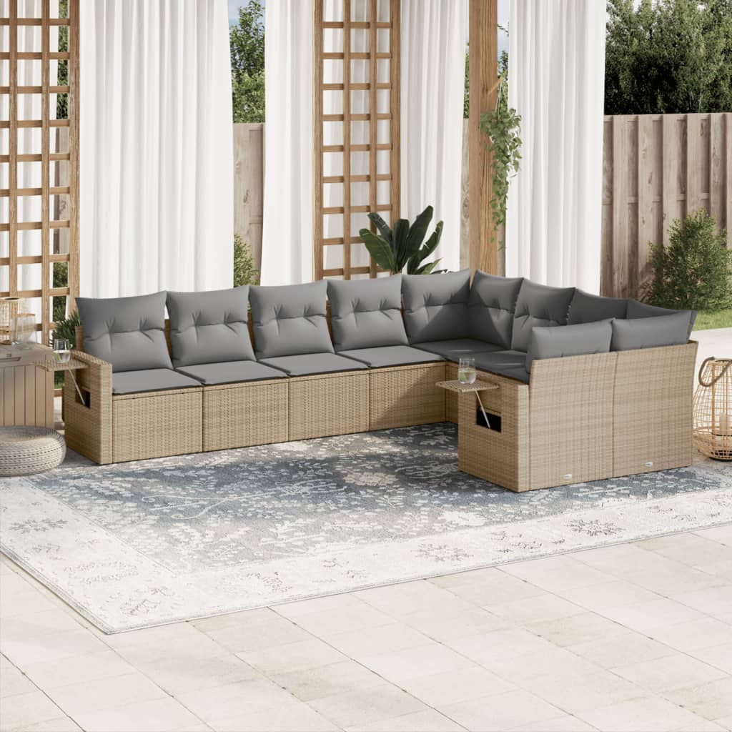 9-dijelni set vrtnih sofa s jastucima bež od poliratana