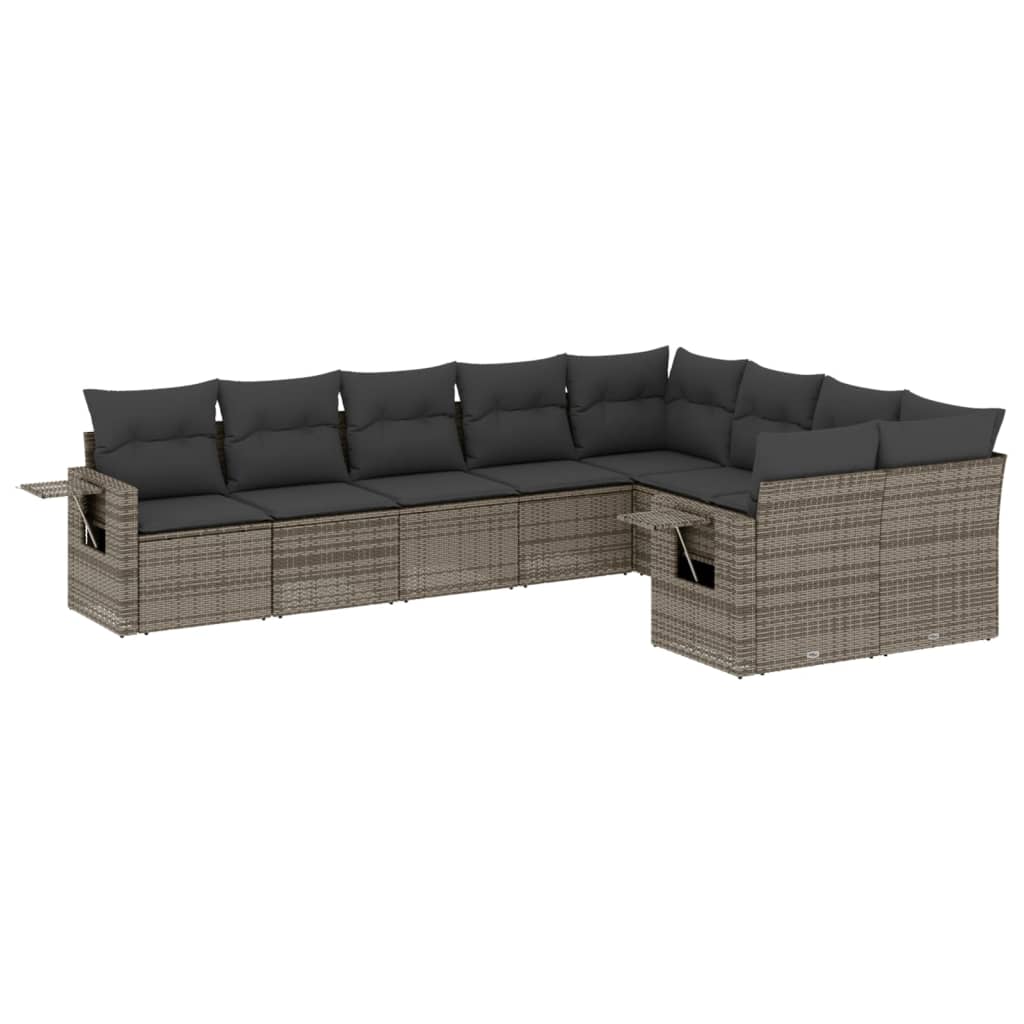 9-dijelni set vrtnih sofa od poliratana s jastucima sivi