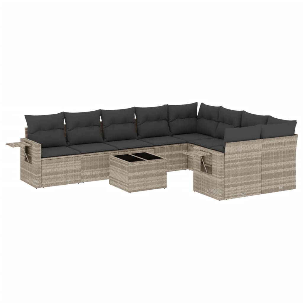 10-dijelni set vrtnih sofa poliratan s jastucima svijetlosivi