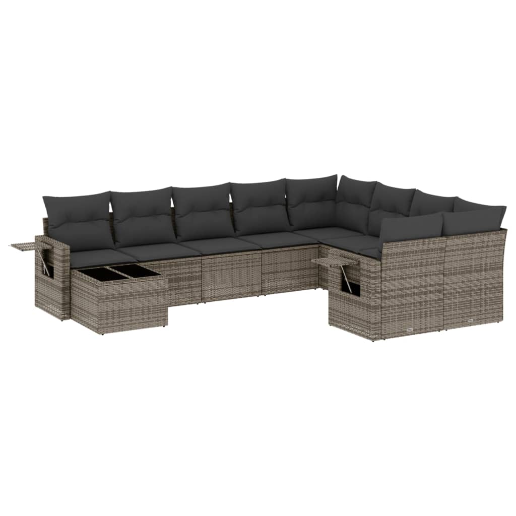 10-dijelni set vrtnih sofa od poliratana s jastucima sivi