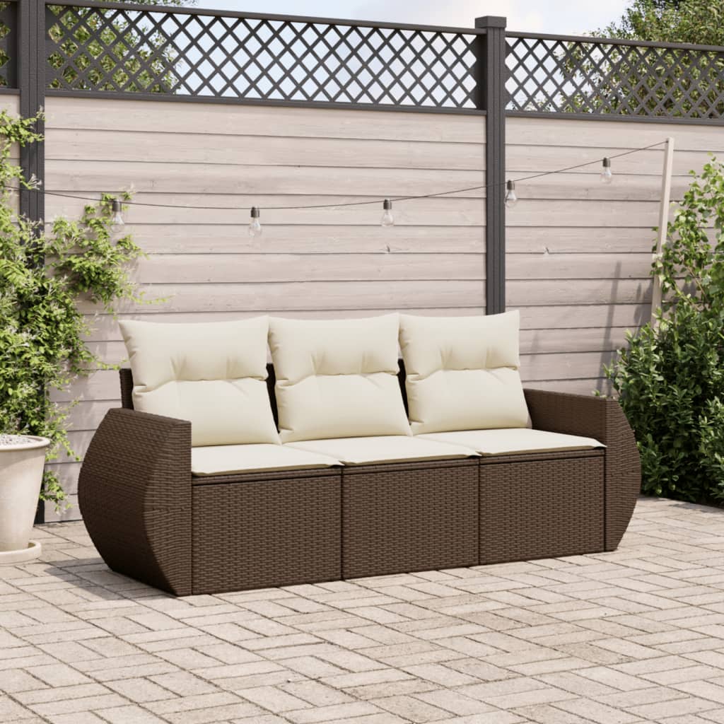 3-dijelni set vrtnih sofa s jastucima smeđi od poliratana
