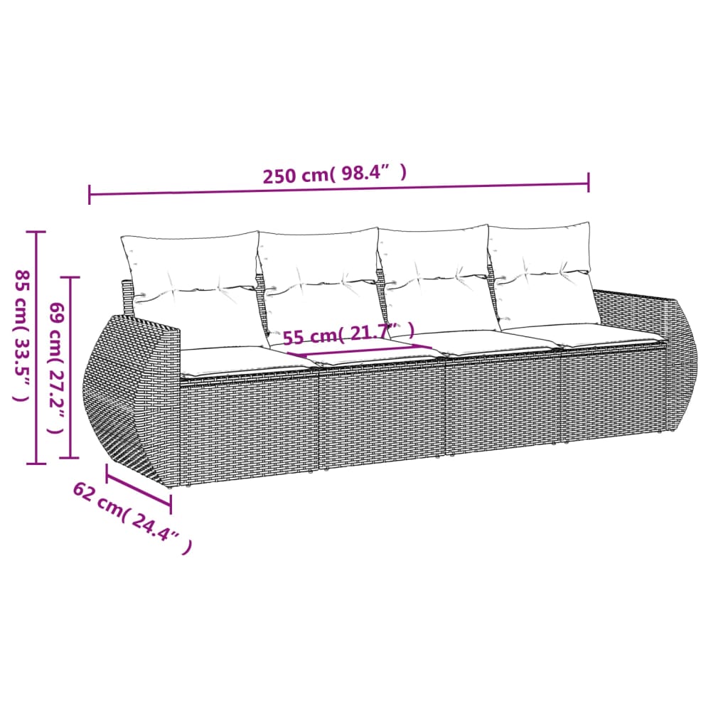 4-dijelni set vrtnih sofa od poliratana s jastucima sivi