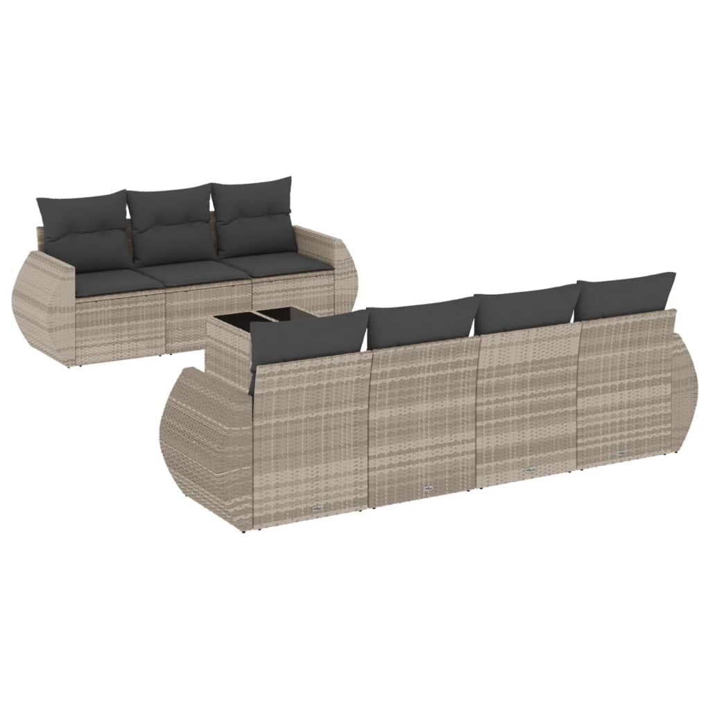 8-dijelni set vrtnih sofa od poliratana s jastucima svjetlosivi