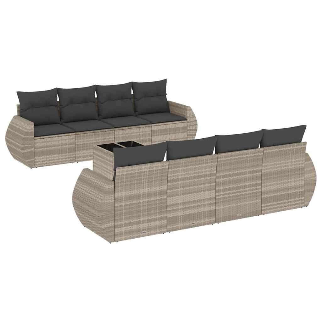 9-dijelni set vrtnih sofa od poliratana s jastucima svjetlosivi