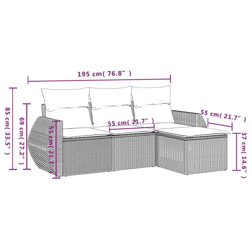 4-dijelni set vrtnih sofa od poliratana s jastucima crni