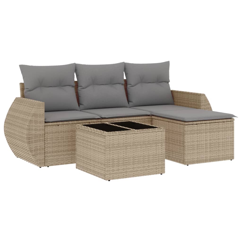 5-dijelni vrtni set sofa s jastucima bež od poliratana