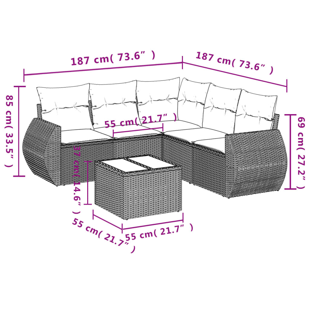 6-dijelni set vrtnih sofa s jastucima bež od poliratana
