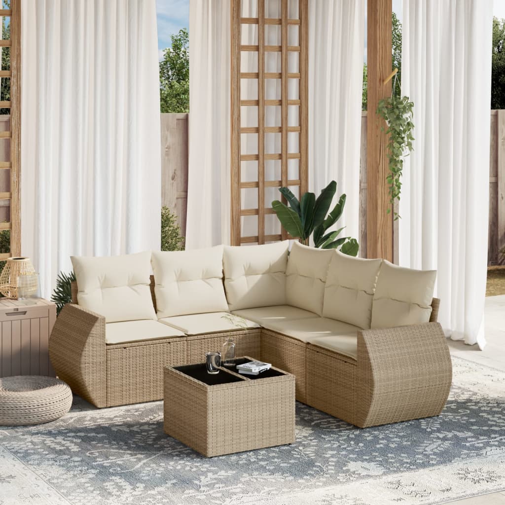 6-dijelni set vrtnih sofa s jastucima bež od poliratana