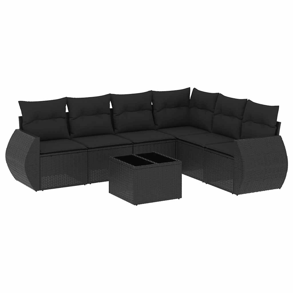 7-dijelni set vrtnih sofa od poliratana s jastucima crni