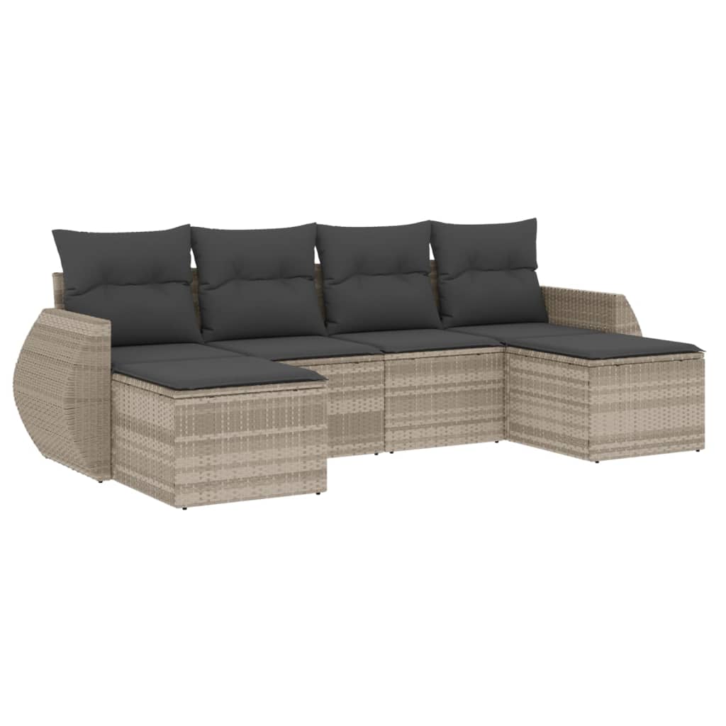 6-dijelni set vrtnih sofa od poliratana s jastucima svjetlosivi