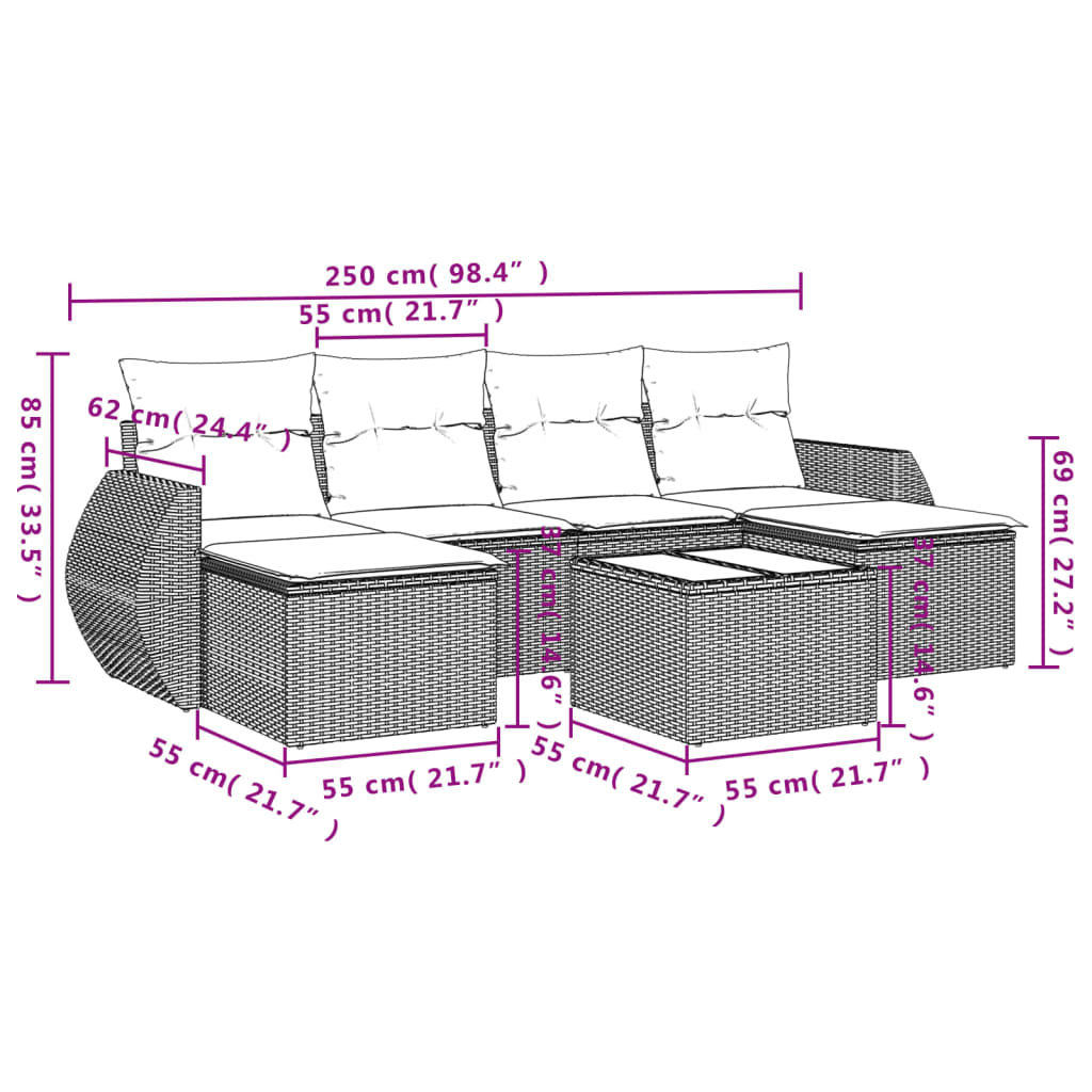 7-dijelni set vrtnih sofa sivi od poliratana