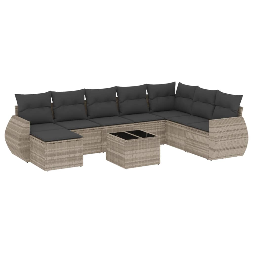 9-dijelni set vrtnih sofa od poliratana s jastucima svjetlosivi