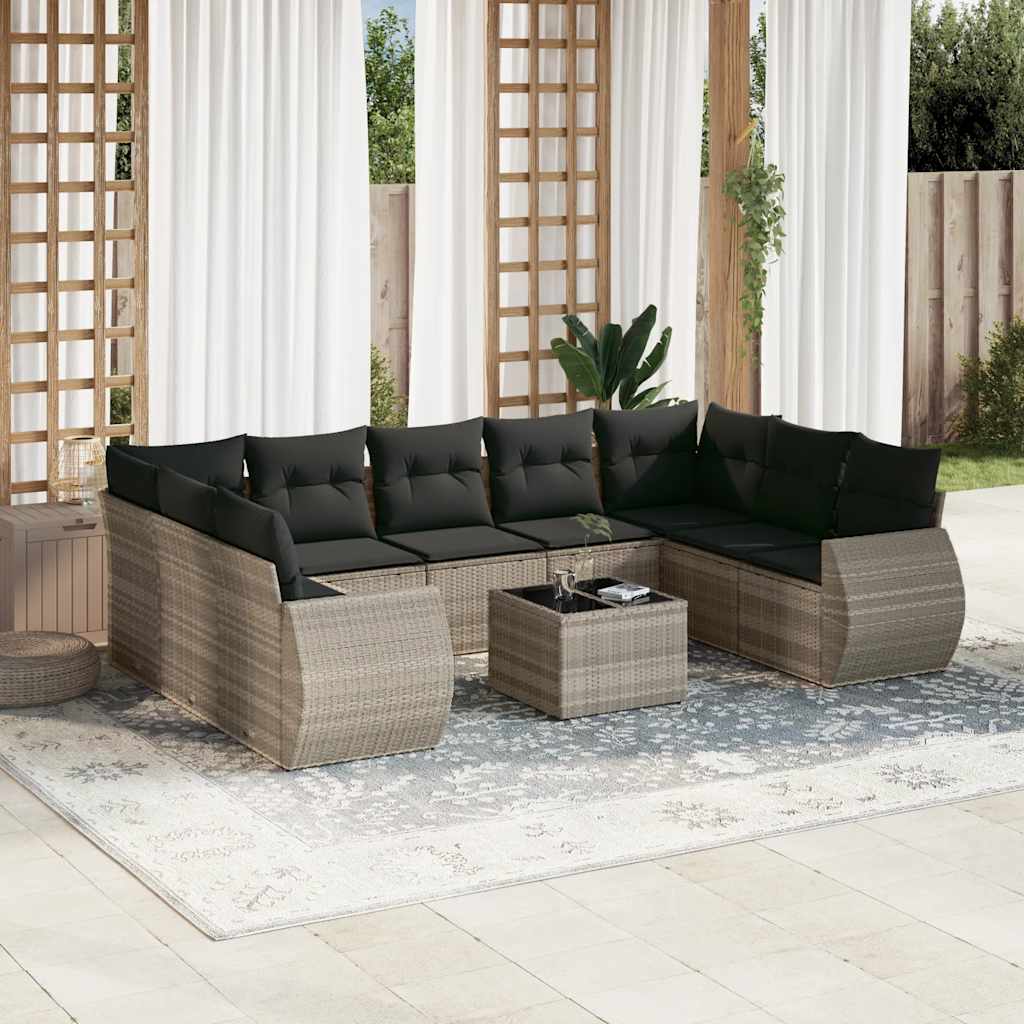 10-dijelni set vrtnih sofa poliratan s jastucima svijetlosivi