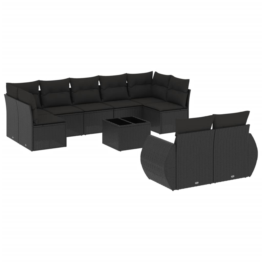 10-dijelni set vrtnih sofa s jastucima crni od poliratana