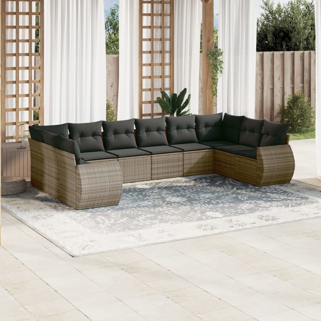 10-dijelni set vrtnih sofa od poliratana s jastucima sivi