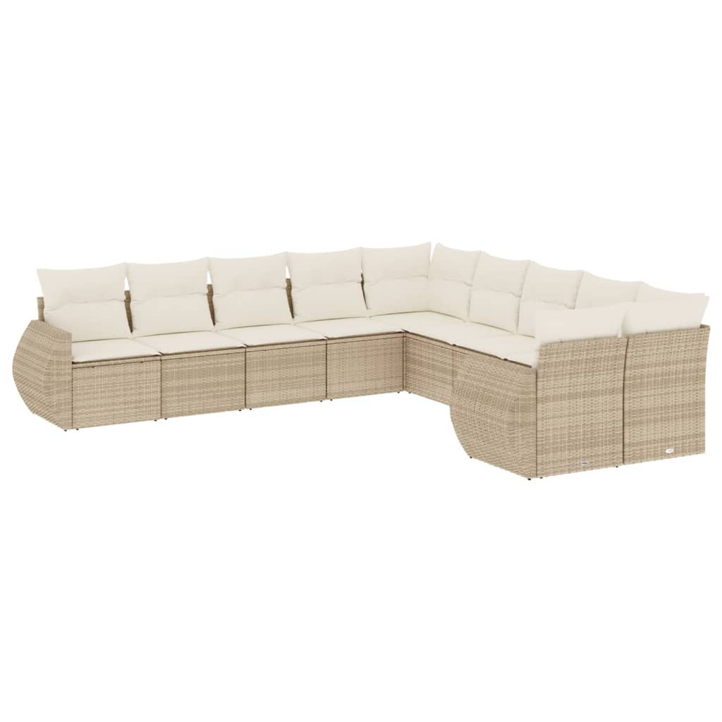 10-dijelni set vrtnih sofa s jastucima bež od poliratana
