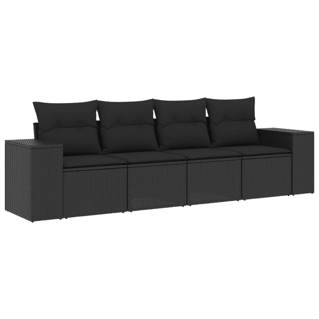 4-dijelni set vrtnih sofa od poliratana s jastucima crni