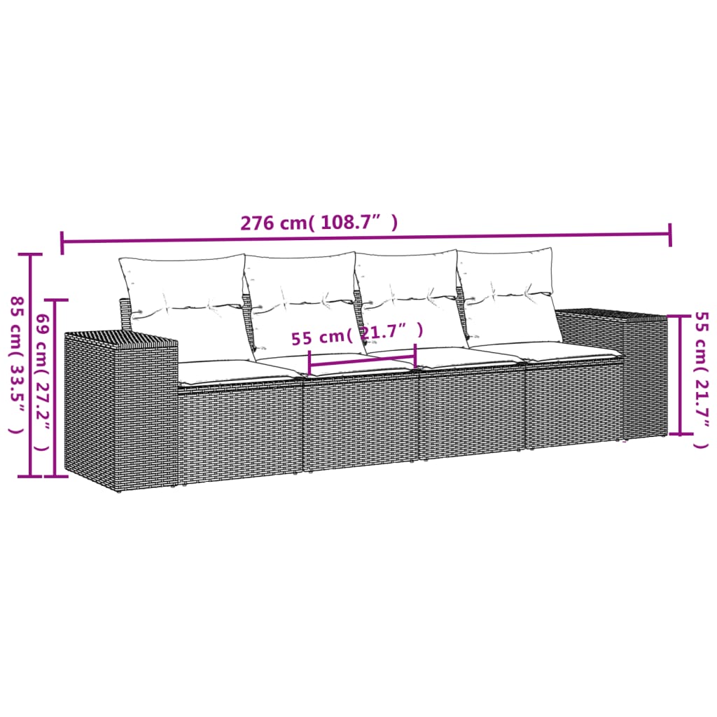 4-dijelni set vrtnih sofa od poliratana s jastucima crni