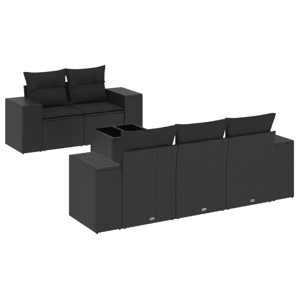 6-dijelni set vrtnih sofa s jastucima crni od poliratana