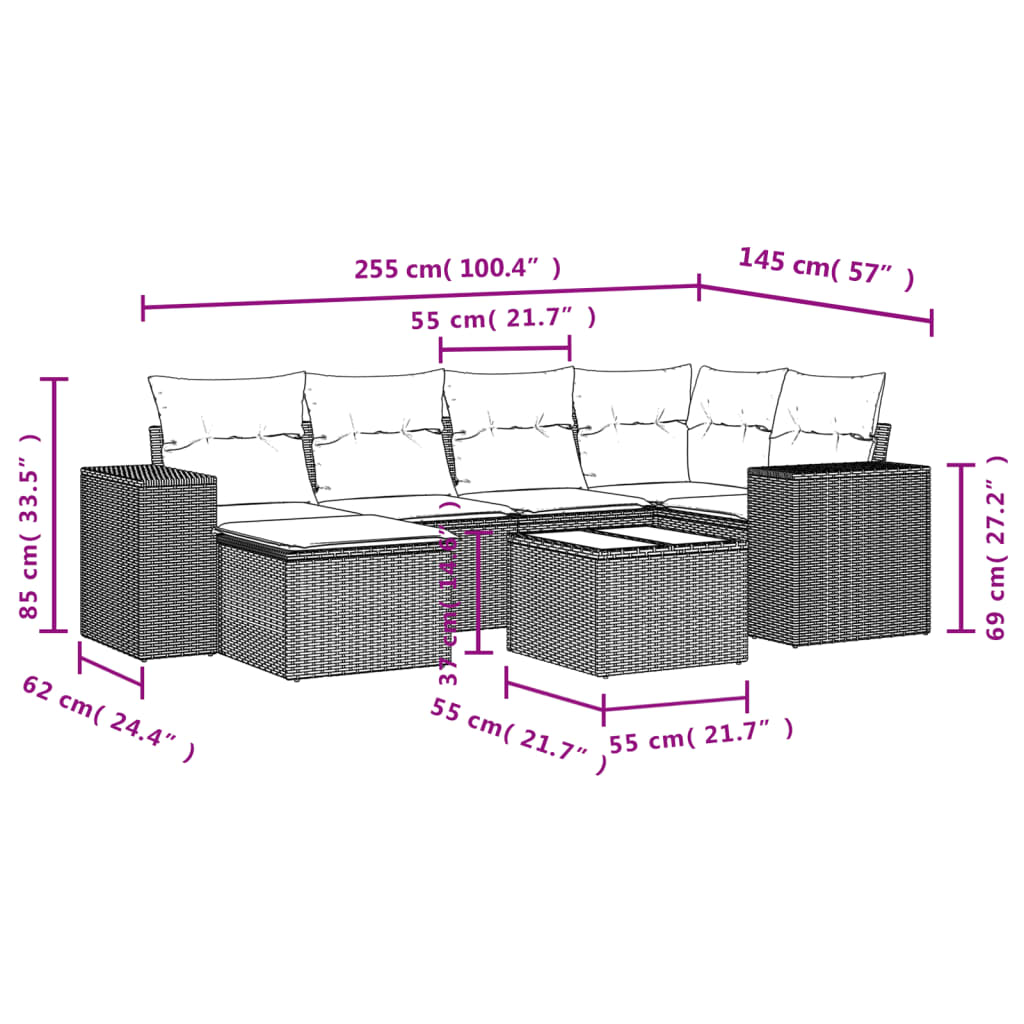 7-dijelni set vrtnih sofa od poliratana s jastucima crni