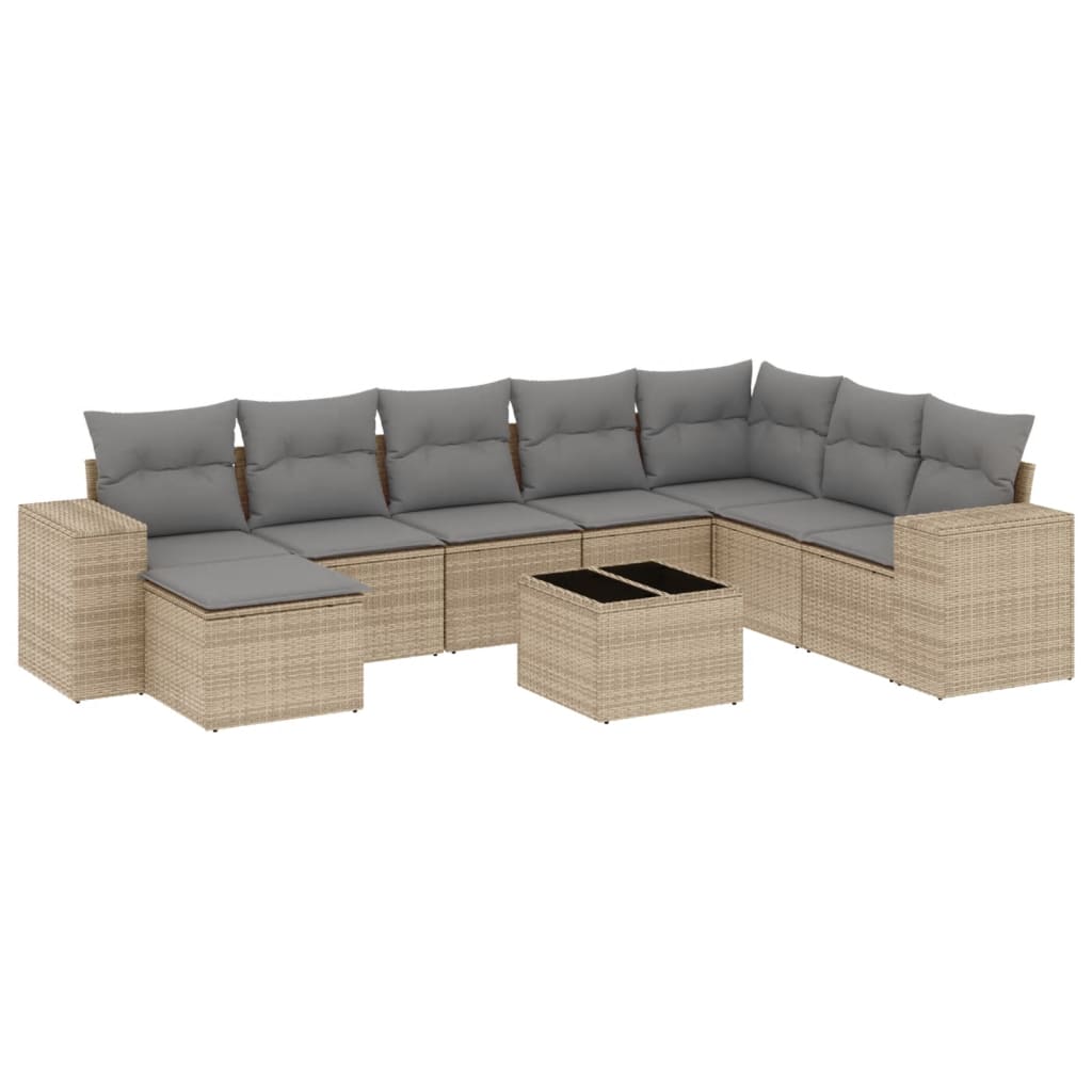 9-dijelni set vrtnih sofa s jastucima bež od poliratana