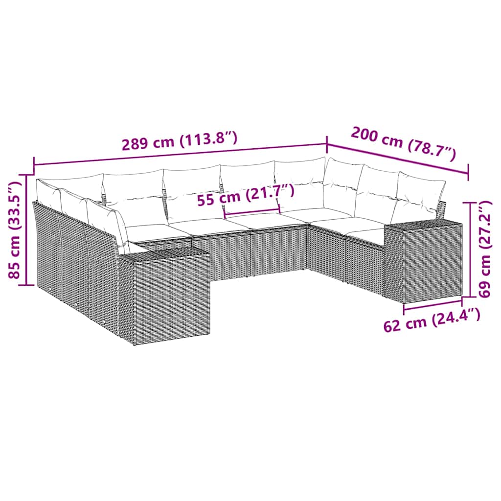 9-dijelni set vrtnih sofa s jastucima crni od poliratana