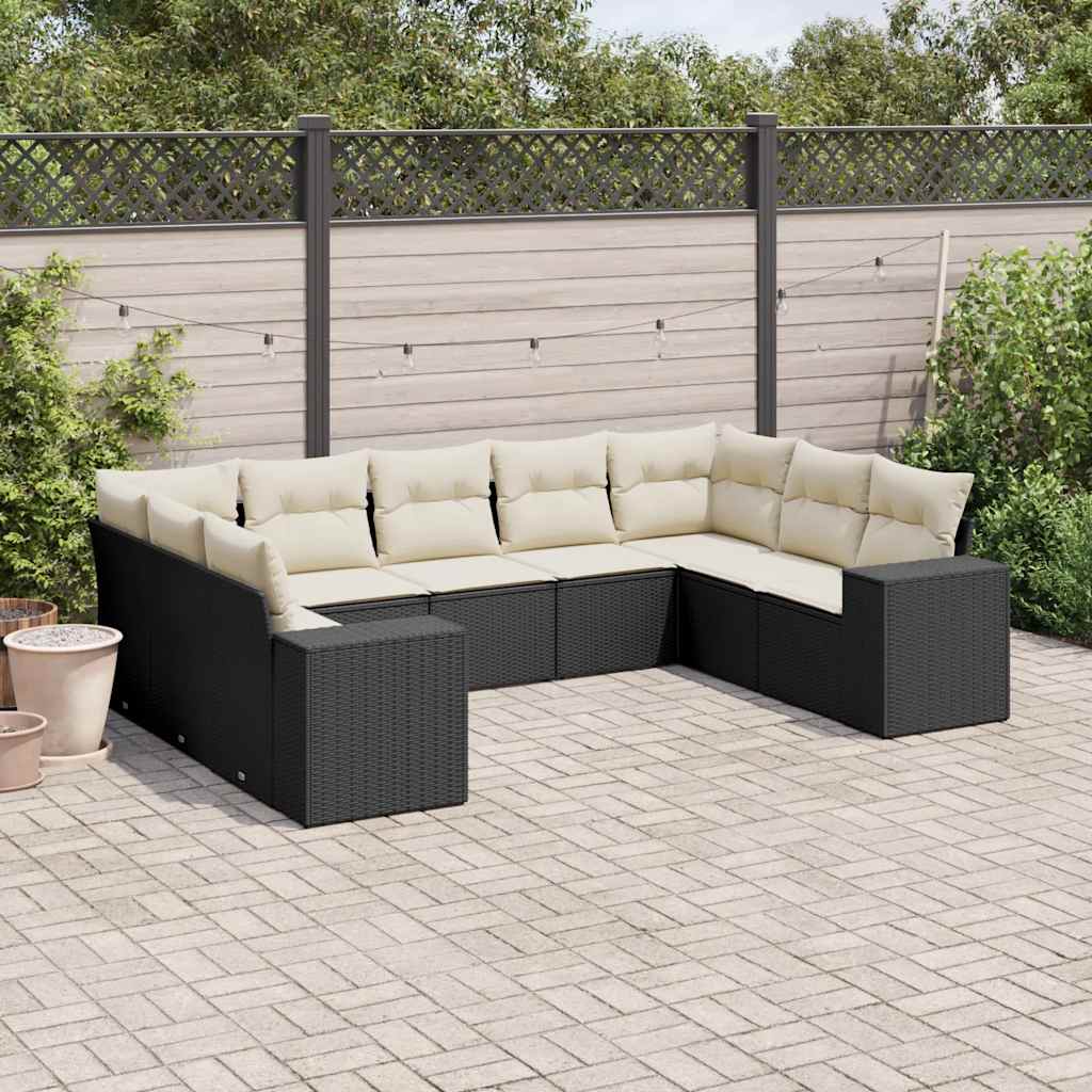 9-dijelni set vrtnih sofa s jastucima crni od poliratana