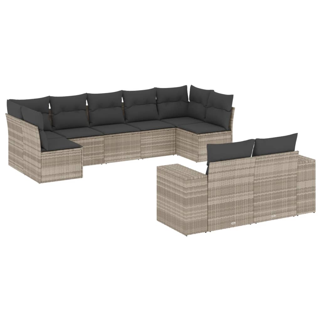 9-dijelni set vrtnih sofa od poliratana s jastucima svjetlosivi