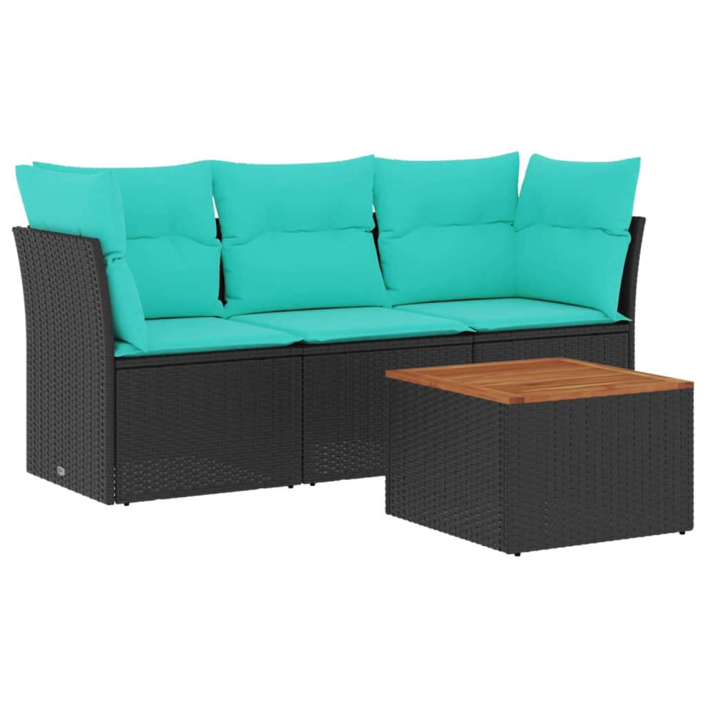 4-dijelni set vrtnih sofa od poliratana s jastucima crni